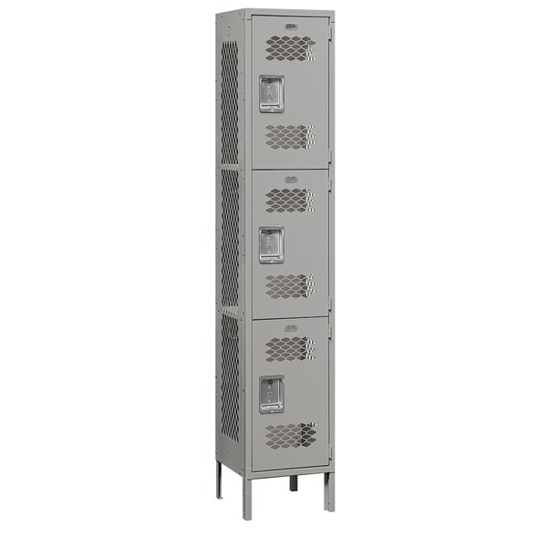 Salsbury Industries Wardrobe Locker, 15" W, 15" D, 78" H, (1) Wide, (3) Openings, Gray 83165GY-A